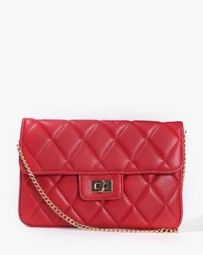 quilted foldover clutch with chain strap