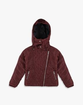 quilted full sleeves hooded jacket