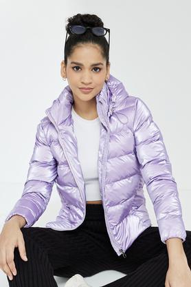 quilted hood polyester women's jacket - lilac