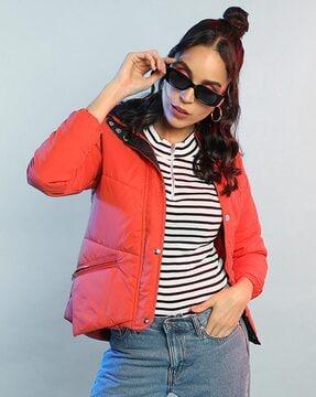 quilted hooded bomber jacket