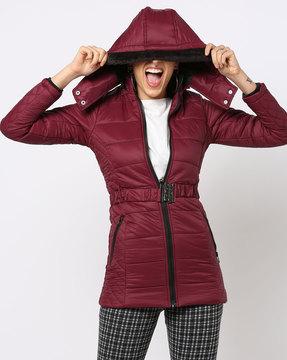 quilted hooded bomber jacket