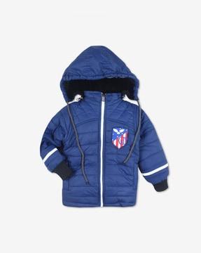 quilted hooded jacket with applique
