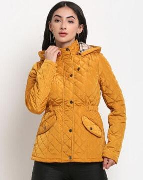 quilted hooded jacket with flap pockets