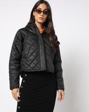 quilted hooded jacket with insert pockets