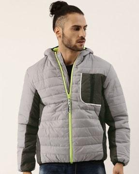 quilted hooded jacket with insert pockets