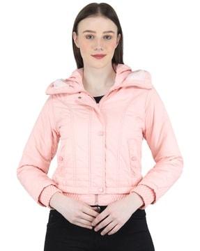 quilted hooded jacket with insert pockets