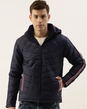 quilted hooded jacket with slip pockets