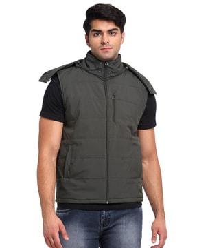 quilted hooded jacket with zip closure