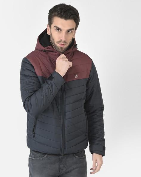 quilted hooded jacket with zip-front