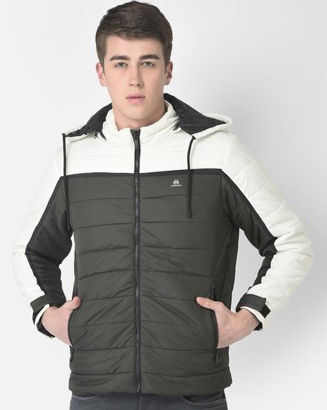 quilted hooded jacket with zip-front