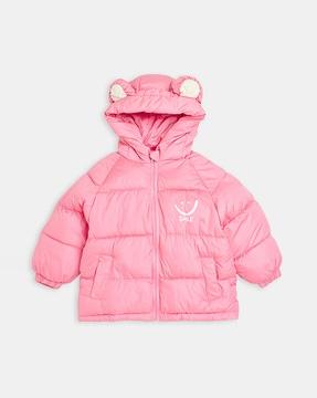 quilted hooded jacket with zip-front