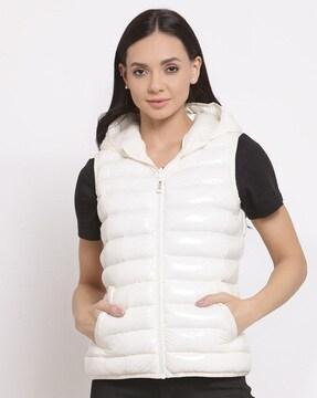 quilted hooded jacket with zip-front