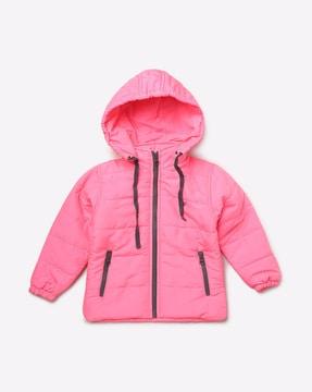 quilted hooded jacket with zipper pockets