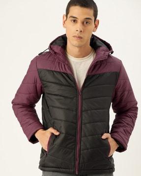 quilted hooded jacket with zipper pockets