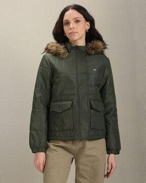 quilted hooded puffer jacket