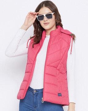 quilted jacket with detachable fur-lined hood