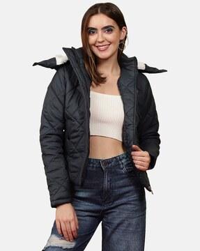 quilted jacket with detachable hood