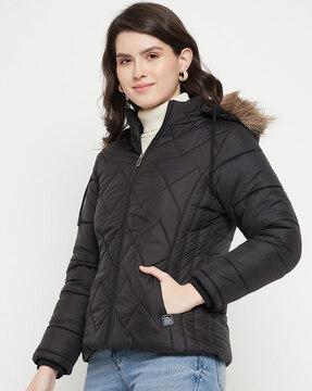 quilted jacket with detachable hood