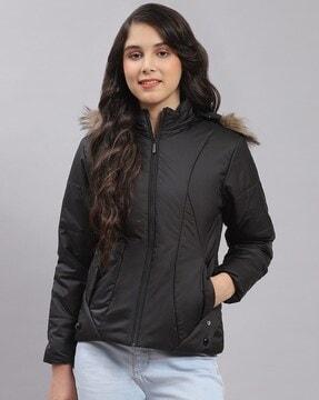 quilted jacket with detachable hood