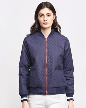 quilted jacket with zip front closure