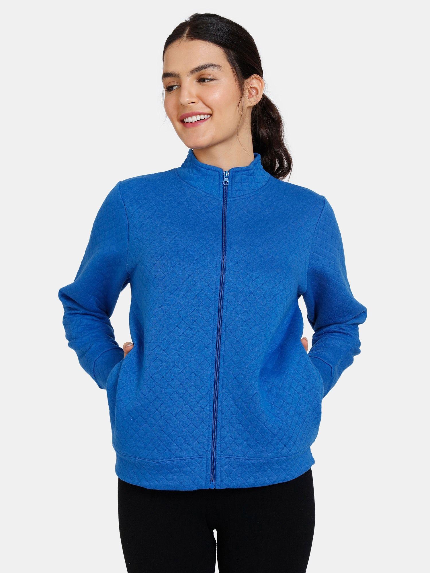 quilted knit cotton hoodie sweatshirt - wedgewood - blue