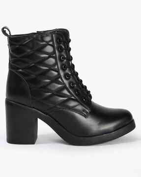 quilted lace-up ankle-length boots