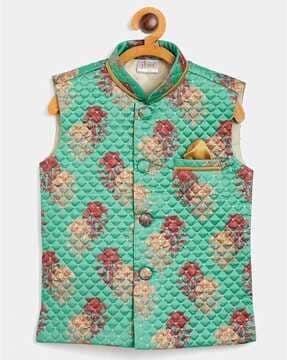 quilted nehru jacket with patch pocket