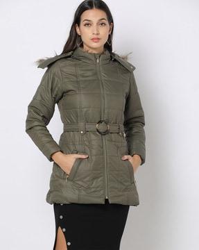 quilted parka with fur puffer hooded jacket
