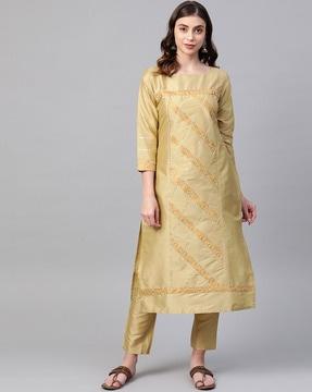 quilted pattern a-line kurta with pant