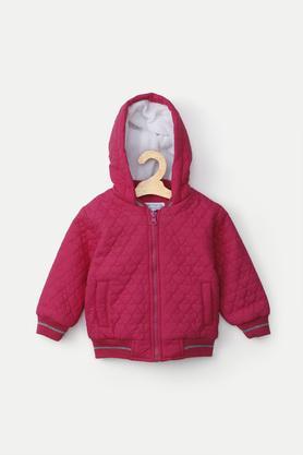 quilted polyester hood infant girls jacket - fuschia