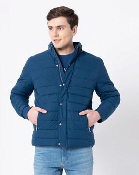 quilted puffer jacket with button closure