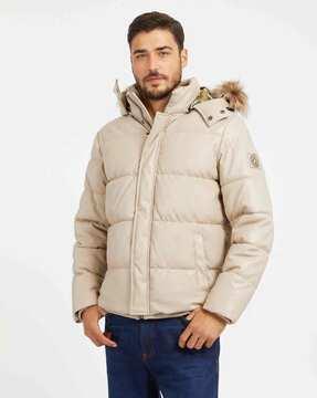 quilted regular fit zip-front parka jacket