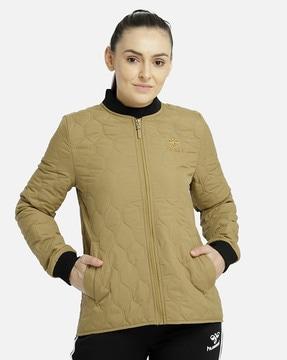 quilted ribbed hems biker jacket