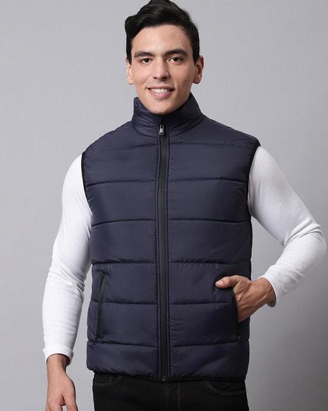 quilted sleeveless bomber jacket