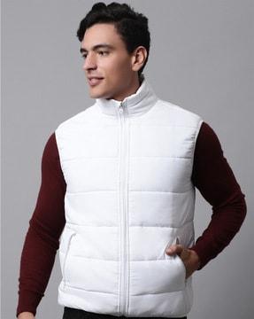 quilted sleeveless bomber jacket