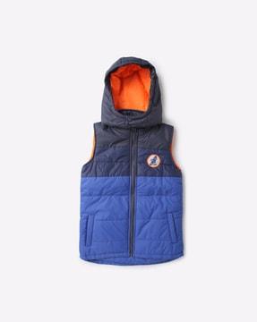 quilted sleeveless jacket with hood