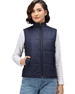 quilted sleeveless zip-front jacket