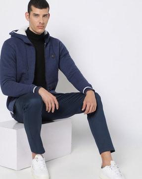 quilted slim fit zip-front hoodie