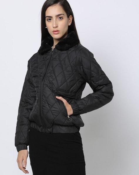 quilted slim fit zip-front jacket