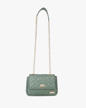 quilted sling bag with metal pull-through chain