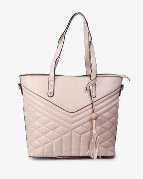 quilted tote bag with dual handles