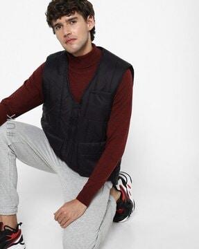 quilted v-neck gilet with patch pockets