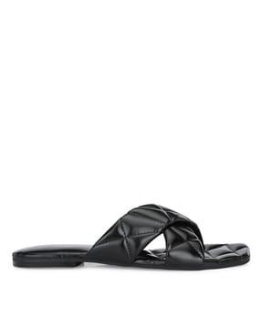 quilted vegan leather slip-on flat sandals