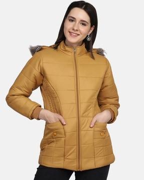 quilted zip-front bomber jacket with detachable hood