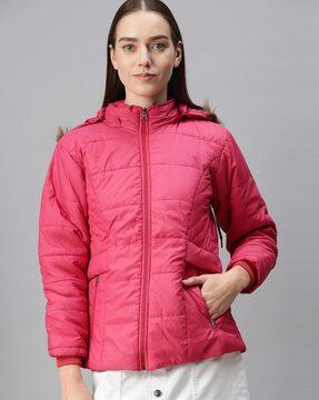 quilted zip-front bomber jacket with zip pockets