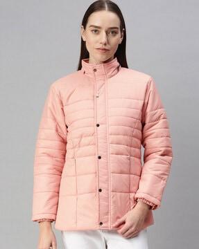 quilted zip-front bomber jacket with zip pockets