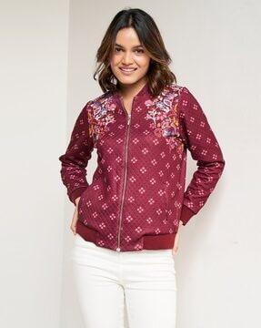 quilted zip-front bomber jacket