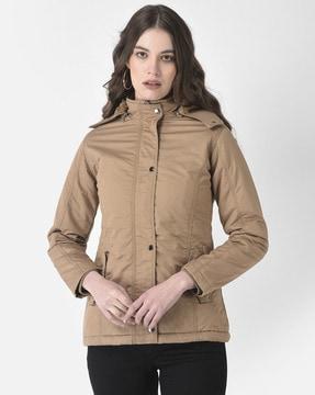 quilted zip-front coat with insert pockets