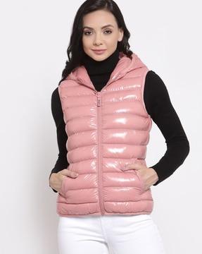 quilted zip-front gilet with hood