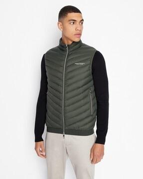 quilted zip-front gilet with logo print